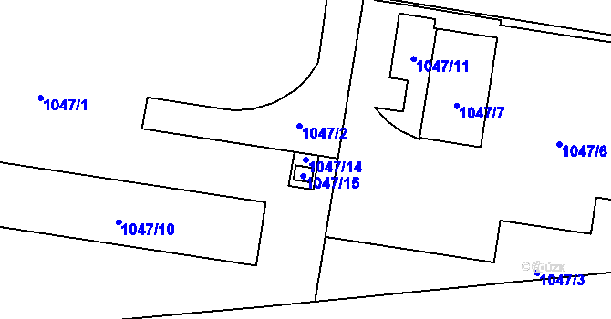 Parcela st. 1047/14 v KÚ Všetuly, Katastrální mapa