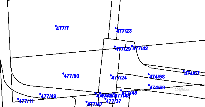 Parcela st. 477/51 v KÚ Všetuly, Katastrální mapa