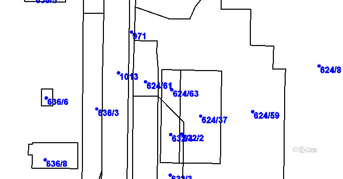 Parcela st. 624/63 v KÚ Všetuly, Katastrální mapa
