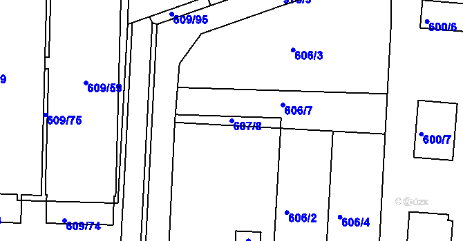 Parcela st. 607/8 v KÚ Všetuly, Katastrální mapa