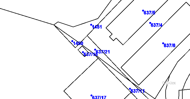 Parcela st. 637/21 v KÚ Všetuly, Katastrální mapa