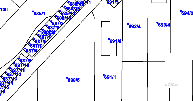 Parcela st. 688/10 v KÚ Všetuly, Katastrální mapa