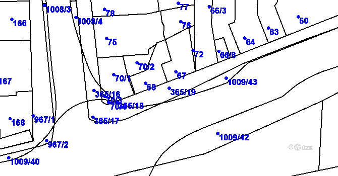 Parcela st. 365/19 v KÚ Všetuly, Katastrální mapa