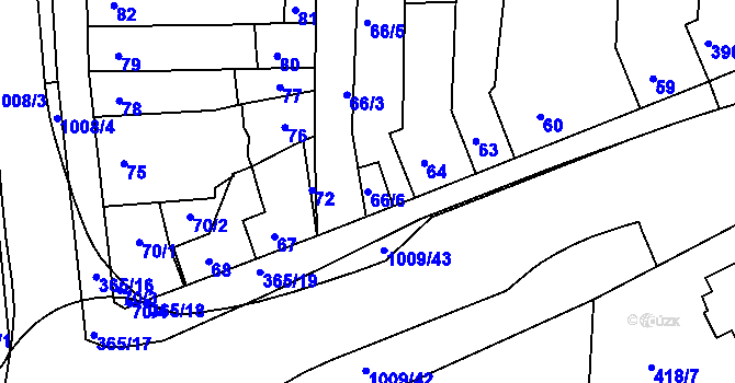 Parcela st. 66/6 v KÚ Všetuly, Katastrální mapa