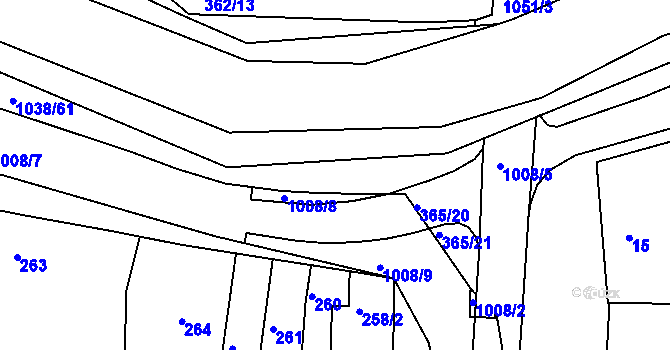 Parcela st. 363/4 v KÚ Všetuly, Katastrální mapa
