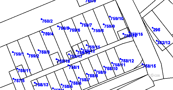 Parcela st. 759/15 v KÚ Všetuly, Katastrální mapa