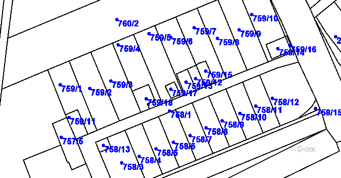 Parcela st. 759/17 v KÚ Všetuly, Katastrální mapa