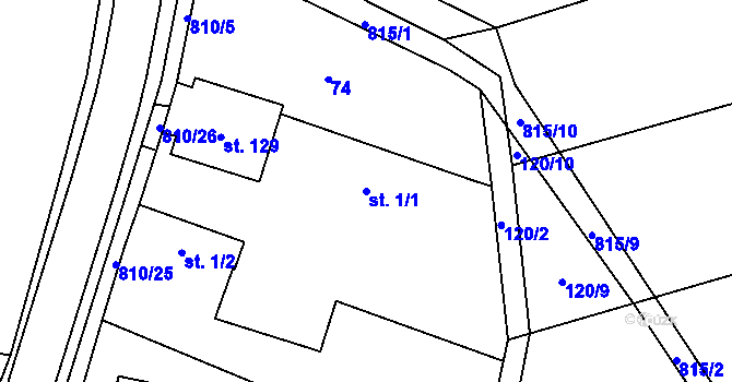 Parcela st. 1/1 v KÚ Holešovice u Chroustovic, Katastrální mapa
