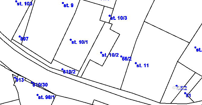 Parcela st. 10/2 v KÚ Holešovice u Chroustovic, Katastrální mapa