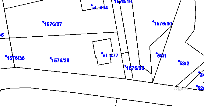 Parcela st. 477 v KÚ Dolní Holetín, Katastrální mapa