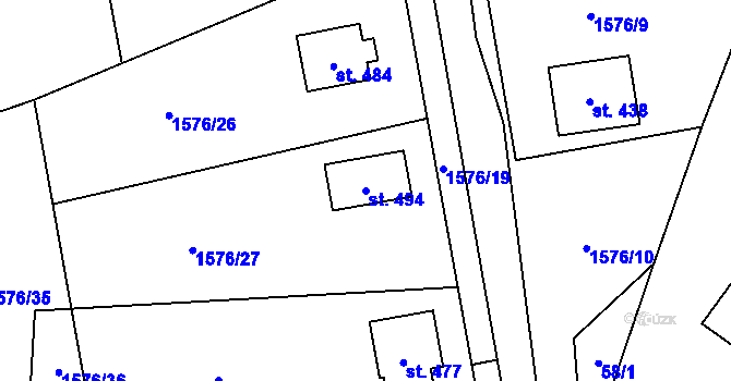 Parcela st. 494 v KÚ Dolní Holetín, Katastrální mapa