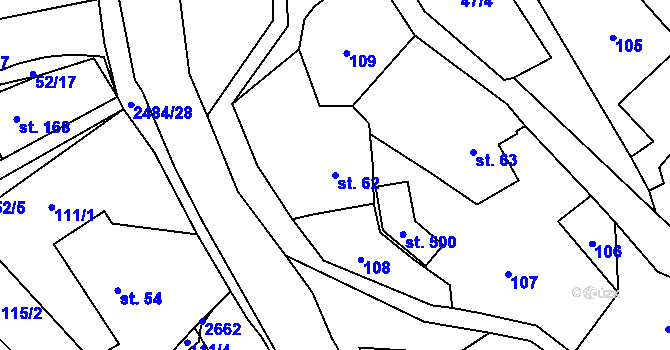Parcela st. 62 v KÚ Dolní Holetín, Katastrální mapa