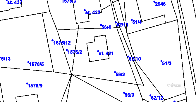 Parcela st. 421 v KÚ Dolní Holetín, Katastrální mapa