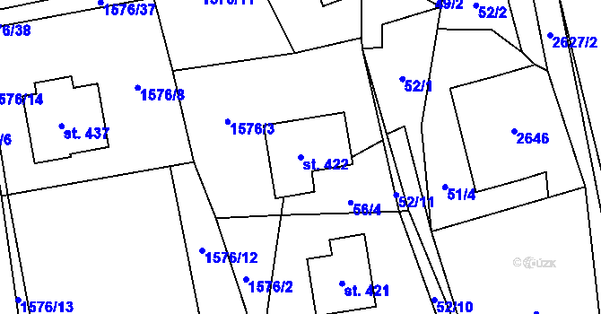 Parcela st. 422 v KÚ Dolní Holetín, Katastrální mapa