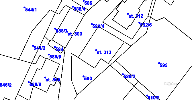 Parcela st. 313 v KÚ Holetín, Katastrální mapa