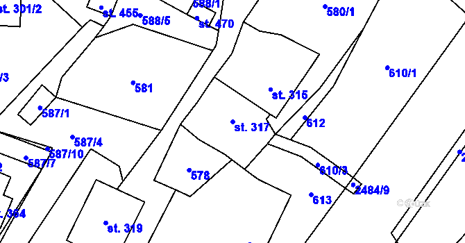 Parcela st. 317 v KÚ Holetín, Katastrální mapa