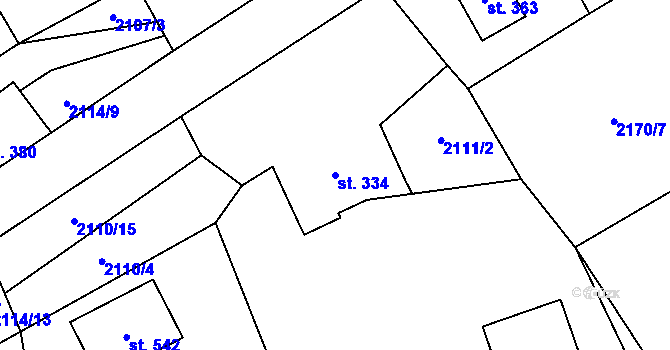 Parcela st. 334 v KÚ Holetín, Katastrální mapa