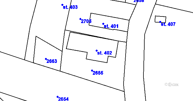 Parcela st. 402 v KÚ Holetín, Katastrální mapa
