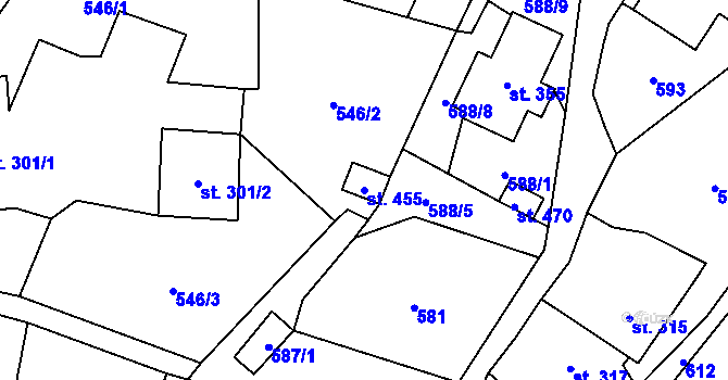 Parcela st. 455 v KÚ Holetín, Katastrální mapa