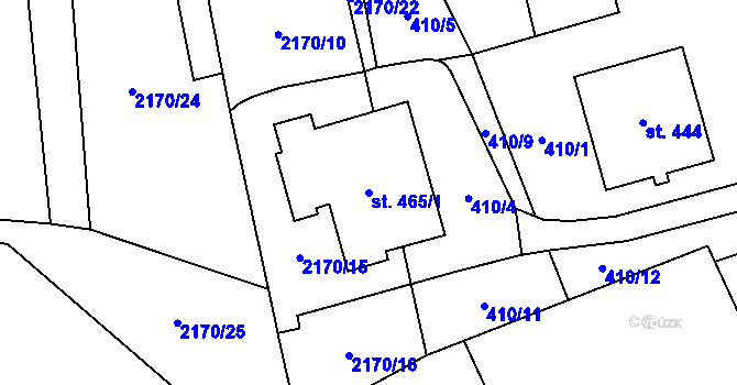Parcela st. 465/1 v KÚ Holetín, Katastrální mapa