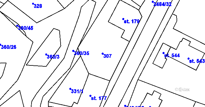 Parcela st. 307 v KÚ Holetín, Katastrální mapa