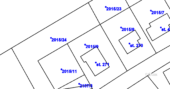 Parcela st. 2015/9 v KÚ Holetín, Katastrální mapa