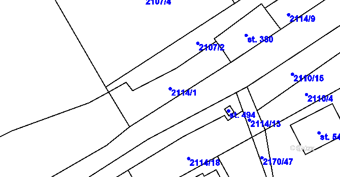 Parcela st. 2114/1 v KÚ Holetín, Katastrální mapa