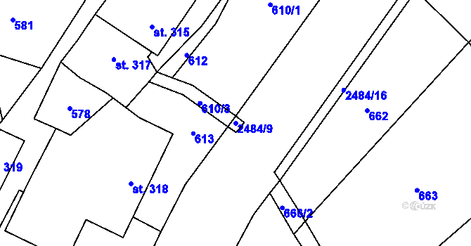 Parcela st. 2484/9 v KÚ Holetín, Katastrální mapa