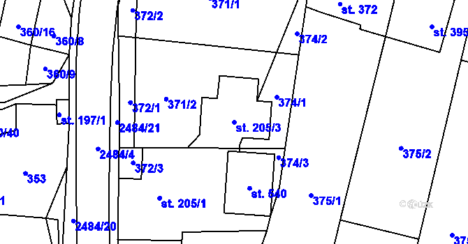 Parcela st. 205/3 v KÚ Holetín, Katastrální mapa
