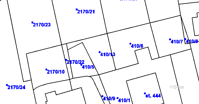 Parcela st. 410/13 v KÚ Holetín, Katastrální mapa