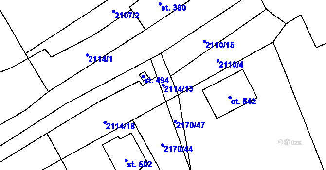 Parcela st. 2114/13 v KÚ Holetín, Katastrální mapa