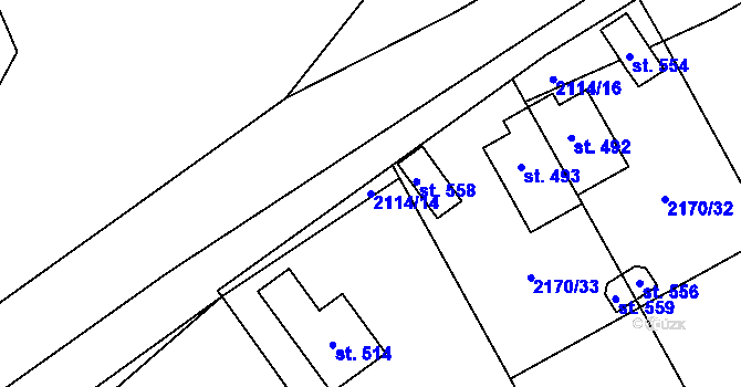 Parcela st. 2114/14 v KÚ Holetín, Katastrální mapa