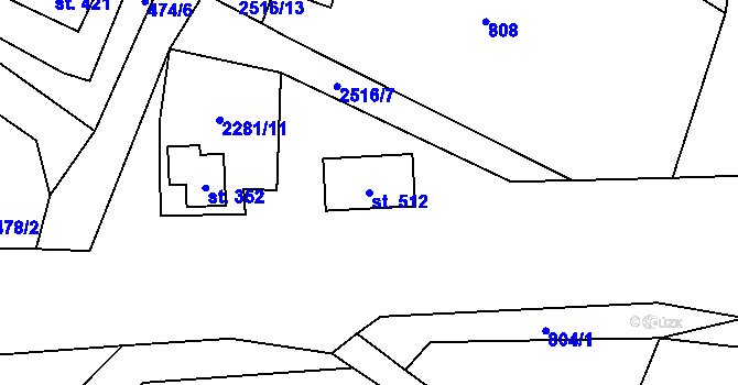 Parcela st. 512 v KÚ Holetín, Katastrální mapa