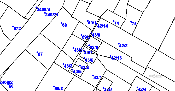 Parcela st. 42/8 v KÚ Holice v Čechách, Katastrální mapa
