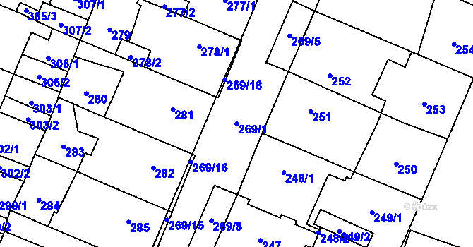 Parcela st. 269/1 v KÚ Holice v Čechách, Katastrální mapa