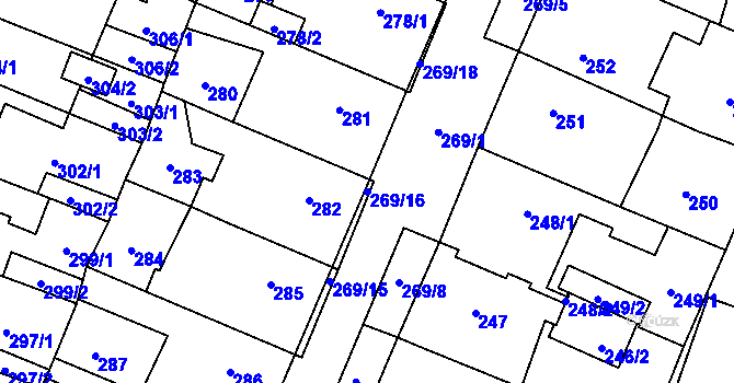 Parcela st. 269/16 v KÚ Holice v Čechách, Katastrální mapa
