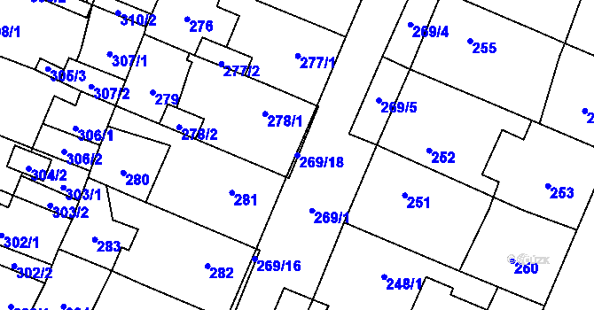 Parcela st. 269/18 v KÚ Holice v Čechách, Katastrální mapa