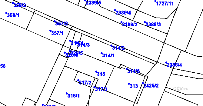Parcela st. 314/1 v KÚ Holice v Čechách, Katastrální mapa