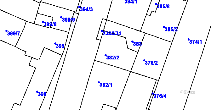 Parcela st. 382/2 v KÚ Holice v Čechách, Katastrální mapa