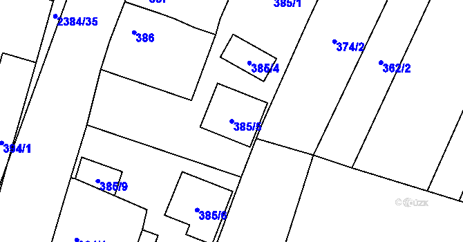 Parcela st. 385/5 v KÚ Holice v Čechách, Katastrální mapa
