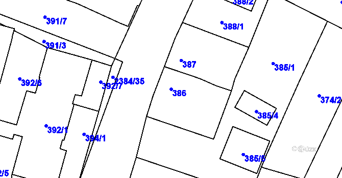 Parcela st. 386 v KÚ Holice v Čechách, Katastrální mapa