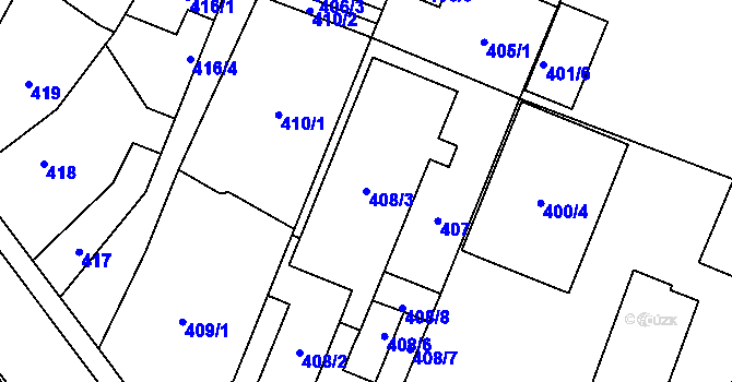 Parcela st. 408/3 v KÚ Holice v Čechách, Katastrální mapa