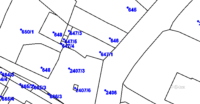 Parcela st. 647/1 v KÚ Holice v Čechách, Katastrální mapa