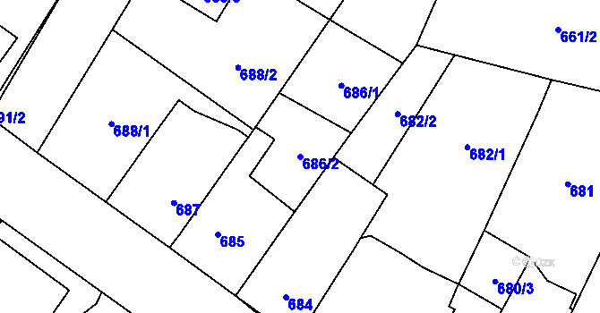 Parcela st. 686/2 v KÚ Holice v Čechách, Katastrální mapa