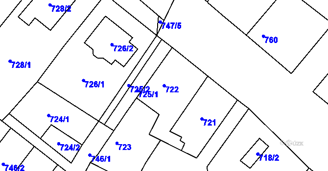 Parcela st. 722 v KÚ Holice v Čechách, Katastrální mapa