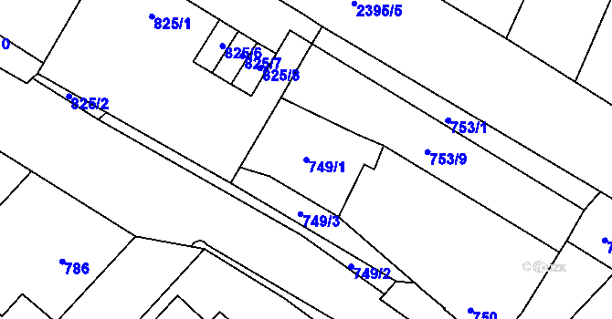 Parcela st. 749/1 v KÚ Holice v Čechách, Katastrální mapa
