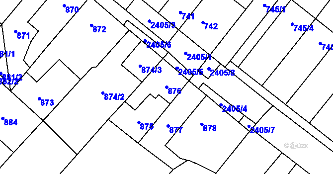 Parcela st. 876 v KÚ Holice v Čechách, Katastrální mapa