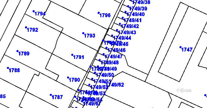 Parcela st. 1749/47 v KÚ Holice v Čechách, Katastrální mapa