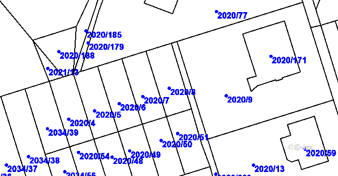 Parcela st. 2020/8 v KÚ Holice v Čechách, Katastrální mapa