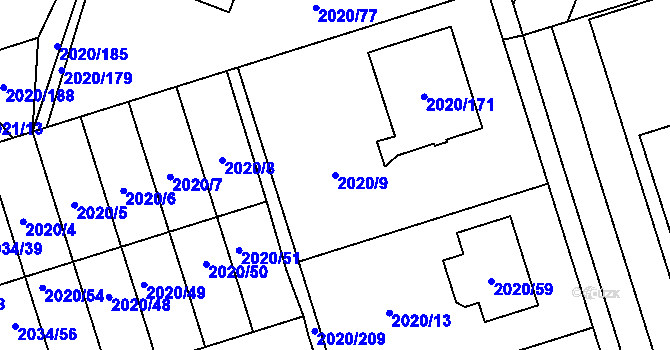 Parcela st. 2020/9 v KÚ Holice v Čechách, Katastrální mapa